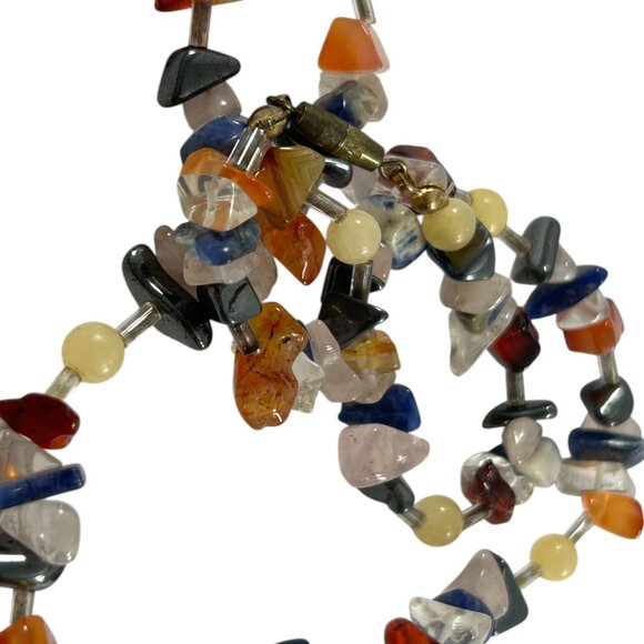Multi Color Chippy Stone Necklace 17" Natural Beaded Earthy Artisan Eclectic - Picture 7 of 8